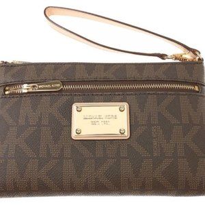 Michael Kors Jet Set Large Wristlet Brown logo NEW